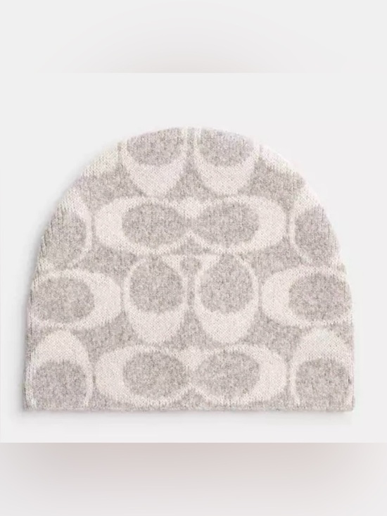 Coach Accessories - NWT - COACH Beanie Knit Wool Grey Birch Logo - Luxury Style Y2K Winter Hat
